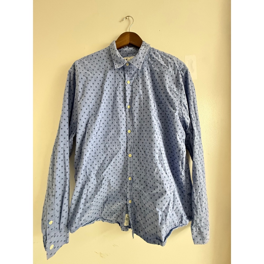Lucky Brand Saturday Stretch Blue Printed Button Up Shirt Mens XL Long Sleeve
